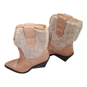 Free People Tan Shearling Accent Western Ankle Boots